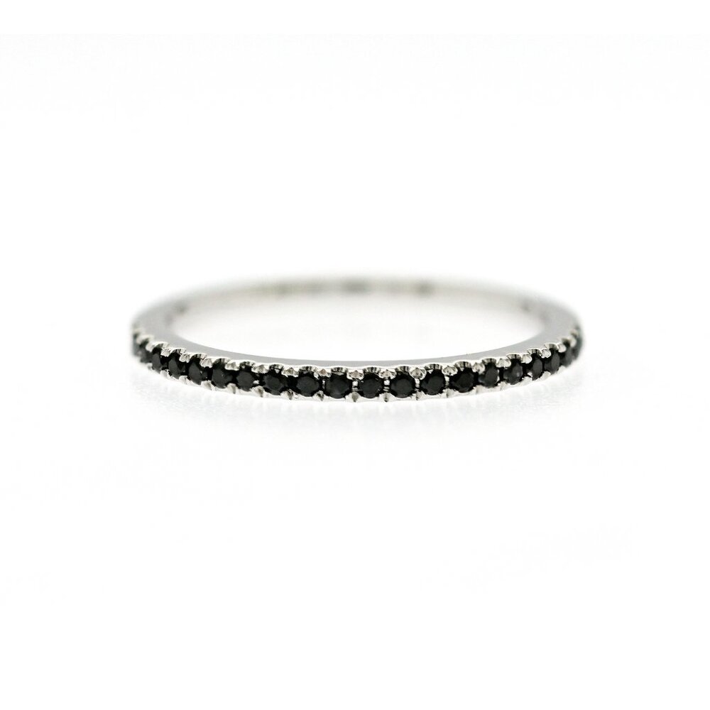 0.17 CT Natural Black Diamond14K White Gold Band Ring Size 6